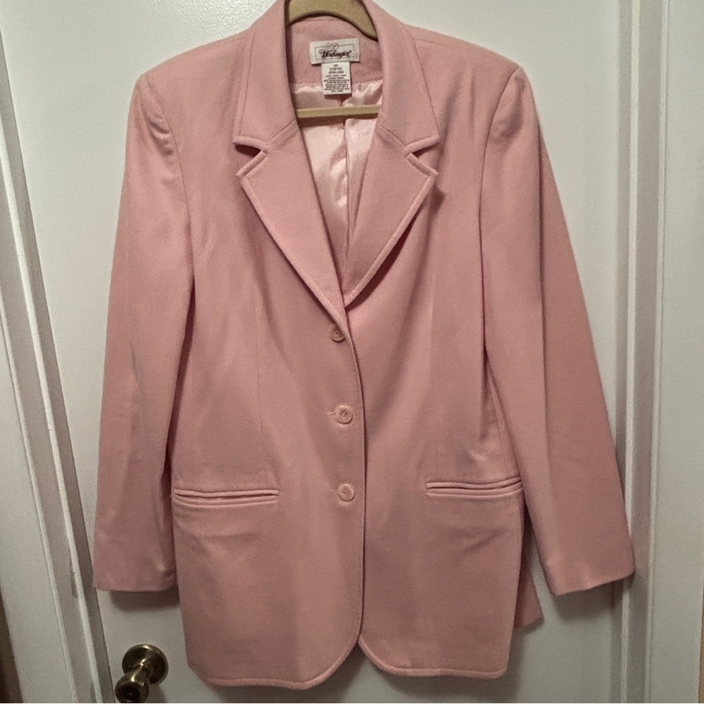 Women’s 14T 100% Wool Pink Blazer Worthington Fully Lined 3 Button Faux Pockets - Picture 2 of 9